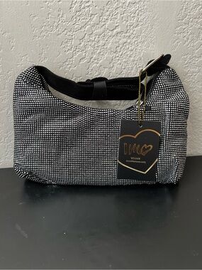 NWT Imoshion Women's Black Shoulder Purse with Silver Rhinestones